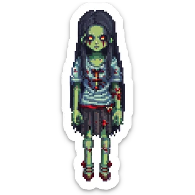 girl zombie with black long hair sticker