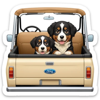 Bernese mountain dog in a cream colored ford bronco with no roof sticker