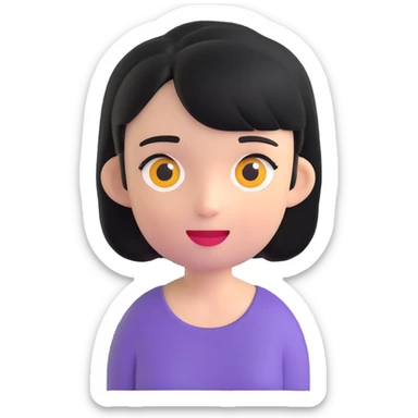 girl with short black hair, 3d emoji style sticker