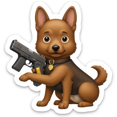 A dog holding a Glock  sticker