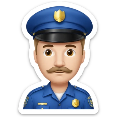 Male police officer wearing white cap, mustache, realistic portrait sticker