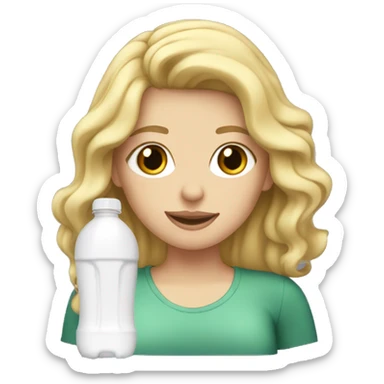 white girl drinking bottle with wavy blonde hair  sticker