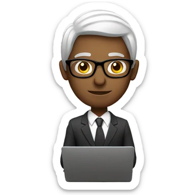A white man with suit and glasses workig on laptop sticker