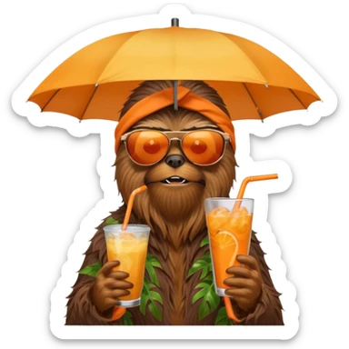 a wookiee wearing sunglasses drinking a tropical drink sticker