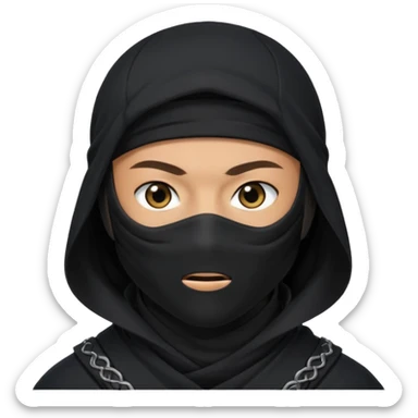 black ninja with a black veil on his head, white eyes sticker