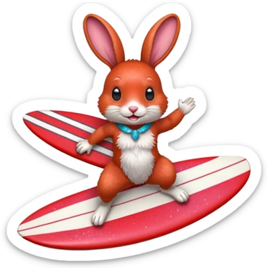 Surfing rabbit Happy Red Glitter  sticker
