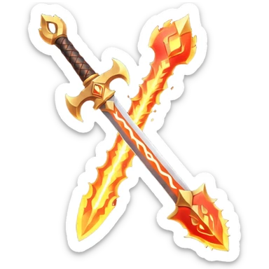 fire guardian sword object icon, flaming blade, glowing lava runes, ember sparks, fantasy weapon, 3D cartoon, mobile game icon style, centered, clean background, no text, no watermark
 sticker