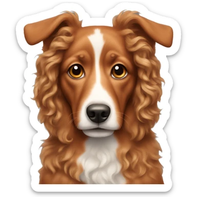 Light red dog with curly hair on ears and a white snout sticker