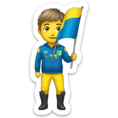 boy with flag ukraine sticker