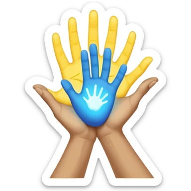 a normal hand being held by 2 hands, a glowing blue hand and a glowing yellow hand souls... hope and comfort from the past and futur sticker