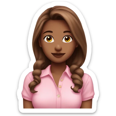 pretty girl with brown hair in pink shirt coquette aesthetic  sticker