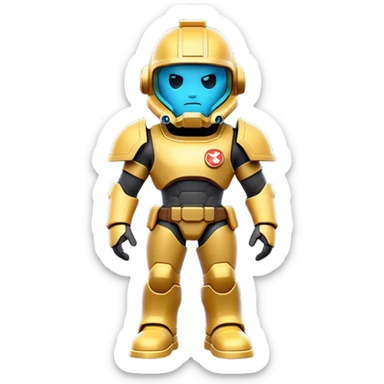 Clash of Clans aesthetic: Cinematic Playful Terran Marine Hero Emoji, rendered in a 3D vector-style similar to standard emojis with minimal shading and bold, simplified shapes. A compact, heroic isometric figure clad in futuristic power armor with signature energy accents, softly glowing with a cosmic battle charm. Simplified yet unmistakably iconic, highly detailed and consistent, glowing with a soft radiant shine and high gloss. Stylized with a touch of interstellar valor and a soft glowing outline, capturing the essence of an elite space warrior with a friendly, playful manner! sticker