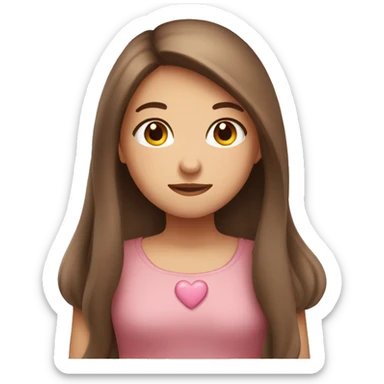 Girl with long brown hair with heartshape eyes and blushing sticker