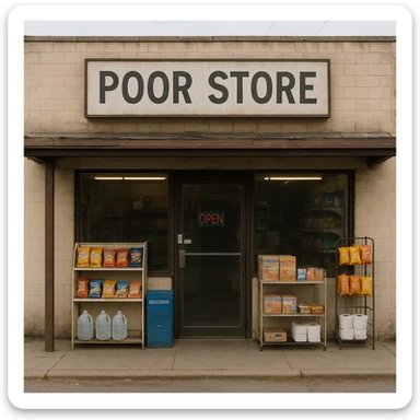 Convenience store named poor store and more sticker
