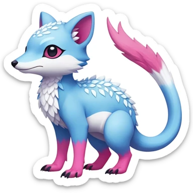Rare realistic exotic adorable cold ice blue Snow White dark pink cute epic pretty beautiful handsome gorgeous aesthetic colorful vibrant Vernid-Trico-species-Fakemon-creature by LiLaiRa, 4 legs, 1 tail, random markings, (full body) sticker