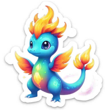 Elemental Forty Fiery Sparky Fierce Colorful Gradient Sparkly Nebular Starry Flaming Viney Vinal Dusky Aurorus-Amaura-Auroras-Pokémon-Fakémon-creature sticker