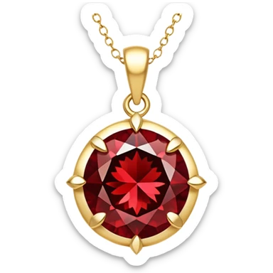 red garnet pendant like enchanted starlight, symbolizing passion and transformation, on a delicate gold chain sticker