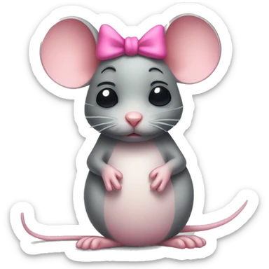 sad mouse with pink bow on head sticker