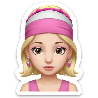 Fashion girl with pink headband and earrings, halff body sticker