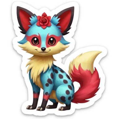 Rare realistic cool cute epic aesthetic colorful Fennekin-Zorua-Civet-Genet-species-Fakemon-hybrid-creature, with splotches and rosette markings, full body sticker