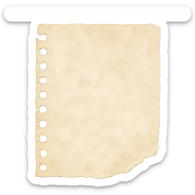 ripped notebook paper with torn spiral edge, soft pastel beige tones, watercolor texture, transparent background, no face, no hands, no legs, no characters sticker