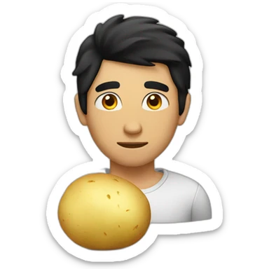 a man combined with a potato and black hair sticker