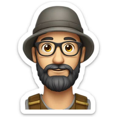 harvest garneder european long black beard no hair glasses with hat sticker