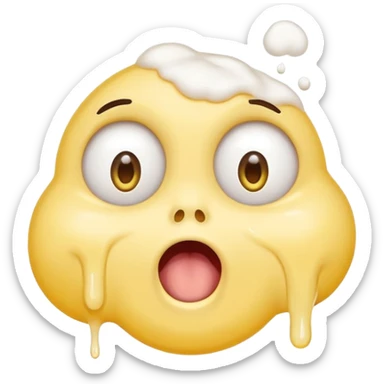 yellow circle with eyes up and mouth open, puking white foam sticker