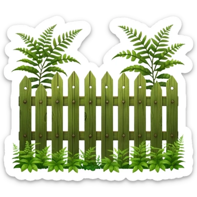 wooden fence and plants, ferns sticker