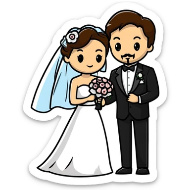 light-skinned African American bride and light-skinned groom with black goatee in a tuxedo sticker