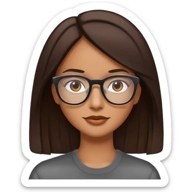 woman with tan skin, shoulder length straight dark-brown hair and glasses sticker