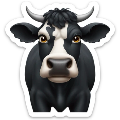 A black cow with a fierce face sticker