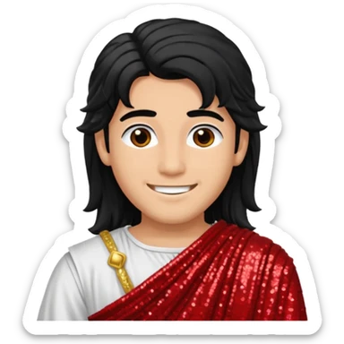 Adonis from Roman Deities with long black hair, red sequin toga sticker