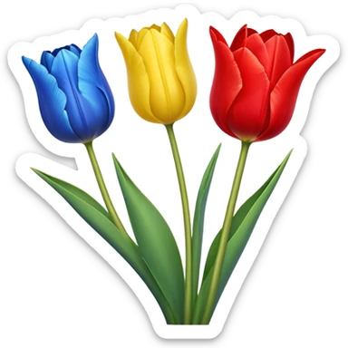 three tulips - one red tulip, one blue tulip, and one yellow tulip sticker