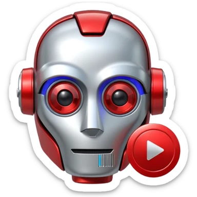 robot head next to a video play button sticker