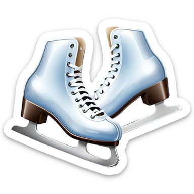 An icon showing In the background, twinkling lights, winter trees, and cheering spectators create a festive atmosphere. a pair of elegant ice skates gliding across a smooth, frozen rink with snowflakes in the air. Transparent background highlights the grace and charm of ice skating. sticker