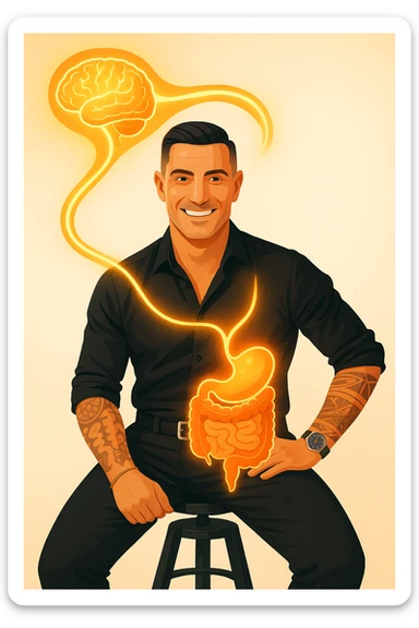 uomo con benessere alto poichè il cervello è collegato all'intestino sticker