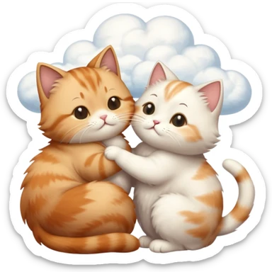 Cats kiss each other and a cloud flies above them with the phrase tsem sticker