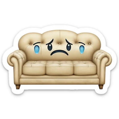 A couch with a face that is crying tears and looks sad sticker