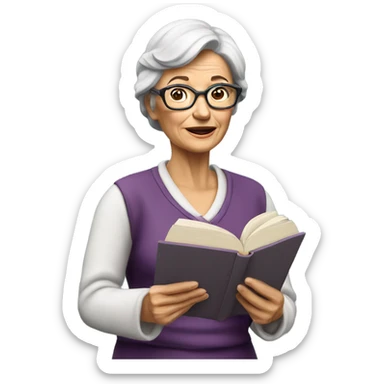 3d hyper realistic senior woman reading  sticker