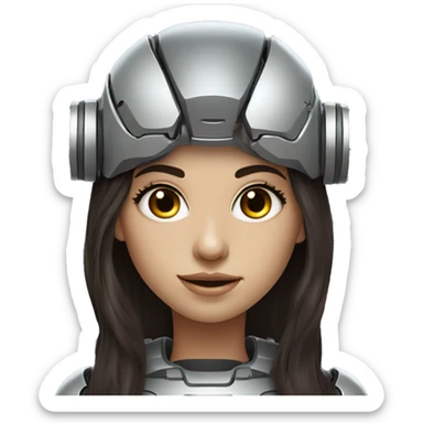 Cyborg robot girl dark brown long hair add eyelashes and headgear sticker