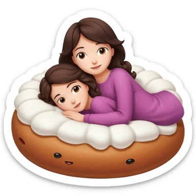brunette girl curled up on a giant marshmallow bed sticker