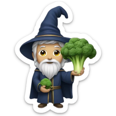 A wizard holding a broccoli sticker