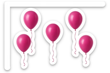 5 palloncini magenta fluttuano in aria isolati su sfondo bianco, iperrealistico 4k sticker