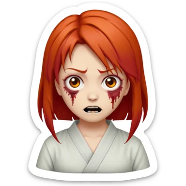 zombie emoji Paklov, dark orange red hair, hair styled in the shape of megumi from jujutsu kaizen, sticker