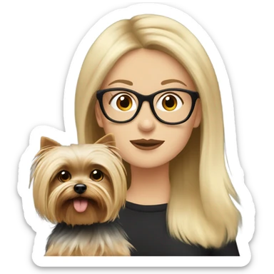 White girl, blonde hair, wearing glasses kisses Yorkshire terrier  sticker