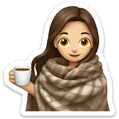 Brown hair Girl drinking coffee, with a cozy blanket sticker