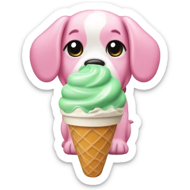 Pink puppy eating mint ice cream sticker