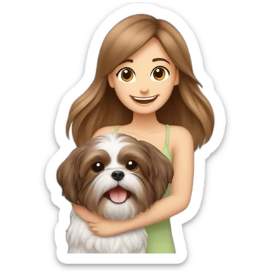 happy girl carrying happy brown Shih Tzu sticker