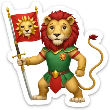 پرچم شیر و خورشید رو بساز پرچم سبز و سفید و قرمز سبز بالا سفید وسط و قرمز پایین و در وسط پرچم یعنی تو بخش سفید یک  شیر باشه که در دستش شمشیر است و پست شیر تویه همون بخش یک خورشید است  sticker